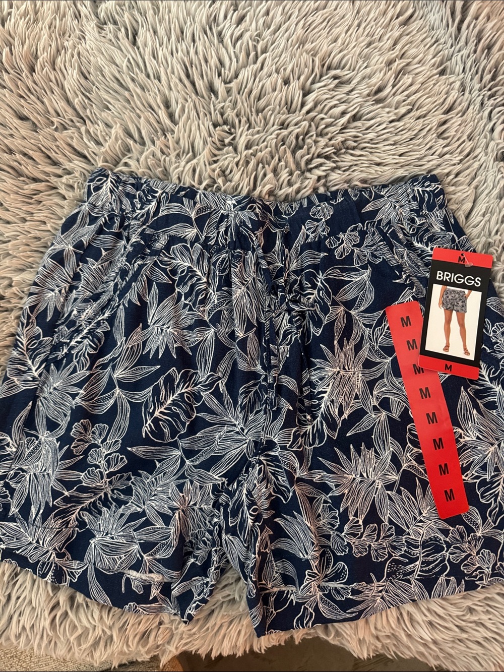 Briggs New York Navy Blue Floral Elastic Waist Pull-On Shorts